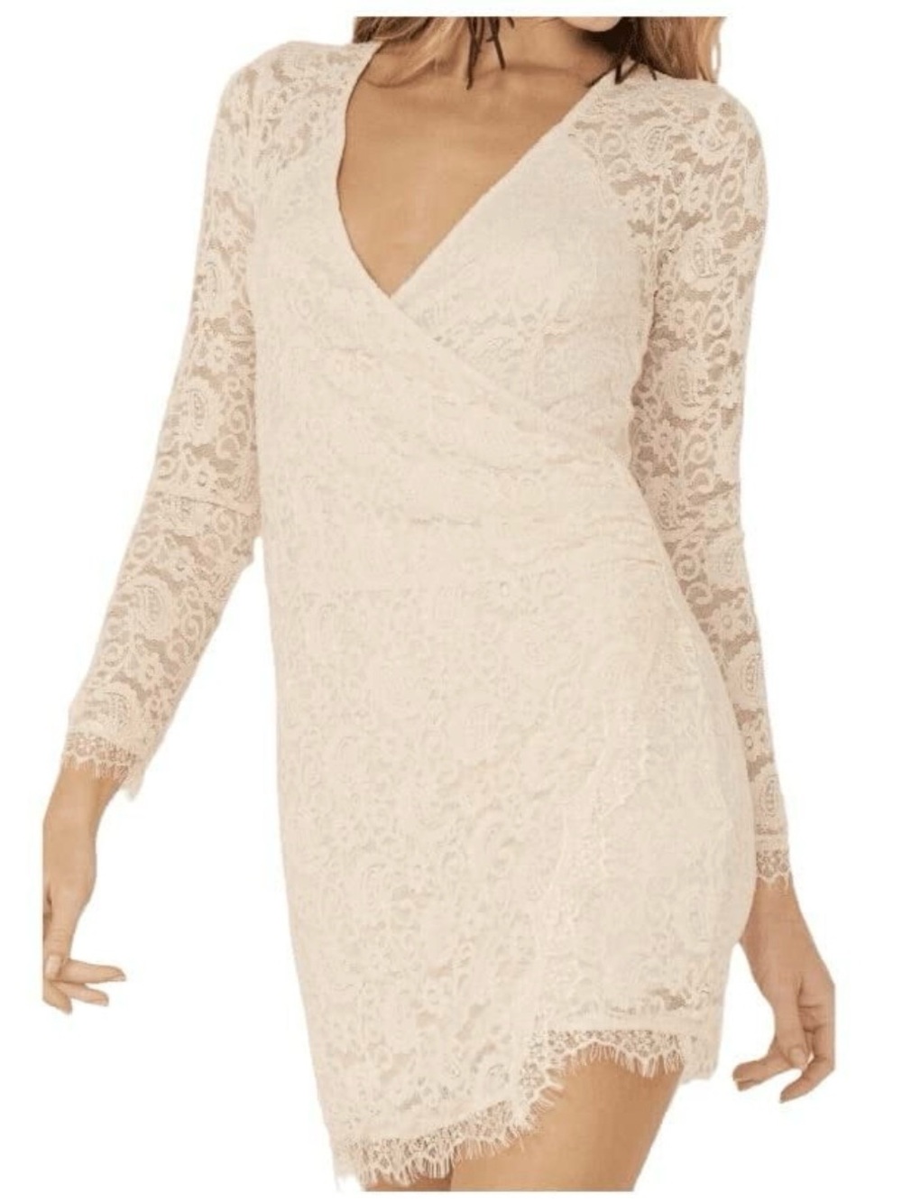 FREE PEOPLE/ Champagne Lace Long Sleeve Wrap Mini Dress/ S/ NWT/ $148/ Ptp-17-18